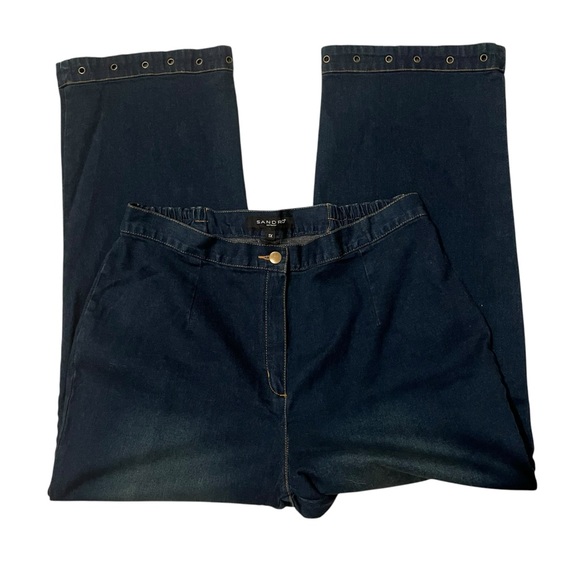 Sandro Sportswear Hi-Rise Wide Leg Cropped Jeans Mock Cuff Grommet Hem, Sz 1X - Picture 11 of 15